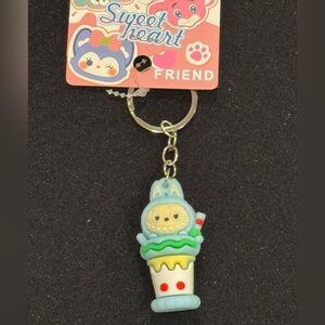Sweetheart Friend Labubu Ice Cream Cone Keychain in Blue
